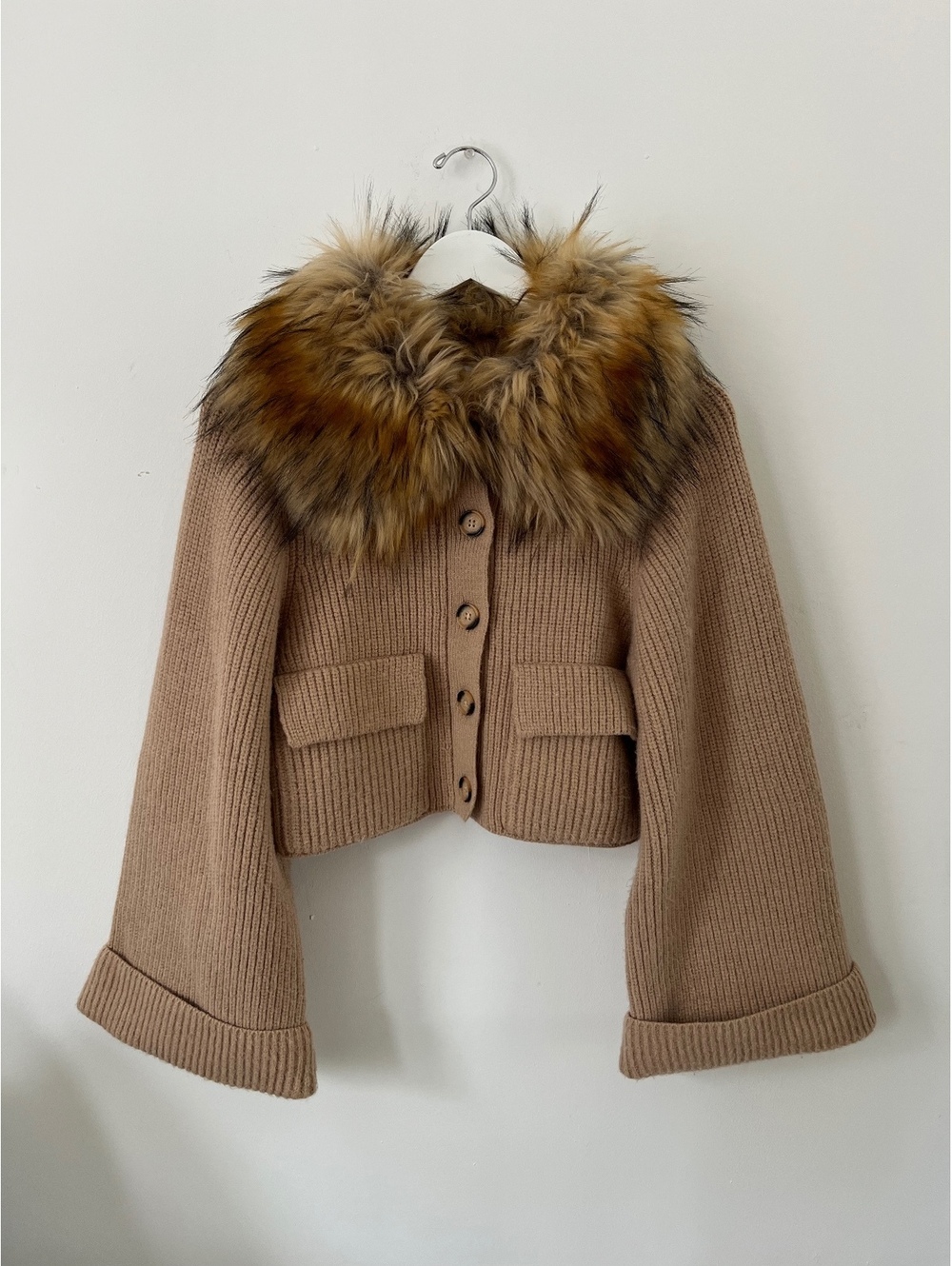 Zara Knit Faux Fur Cropped Cardigan